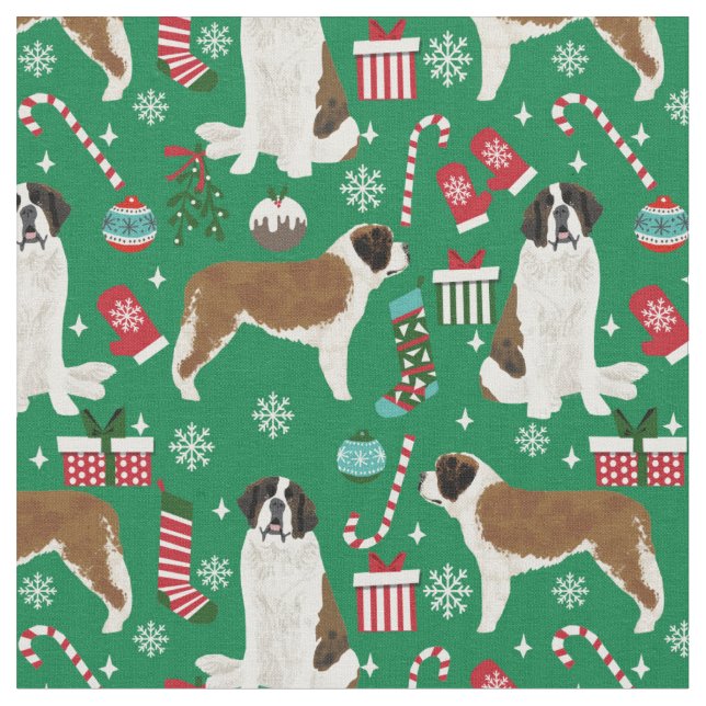 Saint Bernard christmas holiday Fabric (Close Up)