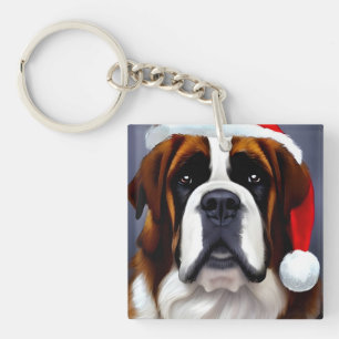 Saint Bernard Christmas Key Ring