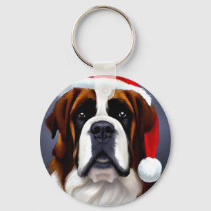 Saint Bernard Christmas Key Ring