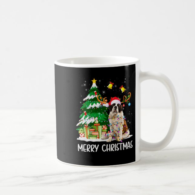 Saint Bernard Christmas Lights Tree Santa Xmas Paj Coffee Mug (Right)