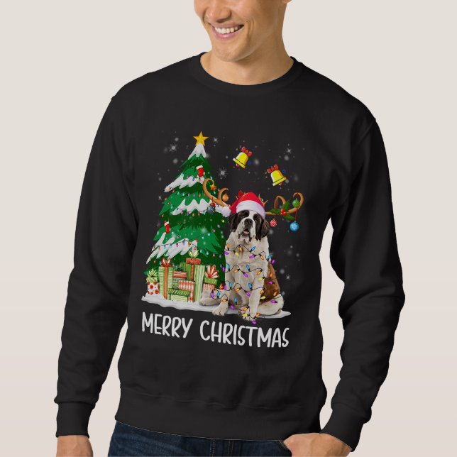 Saint Bernard Christmas Lights Tree Santa Xmas Paj Sweatshirt (Front)