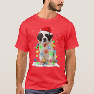Saint Bernard Christmas Santa Hat Xmas Colour Ligh T-Shirt