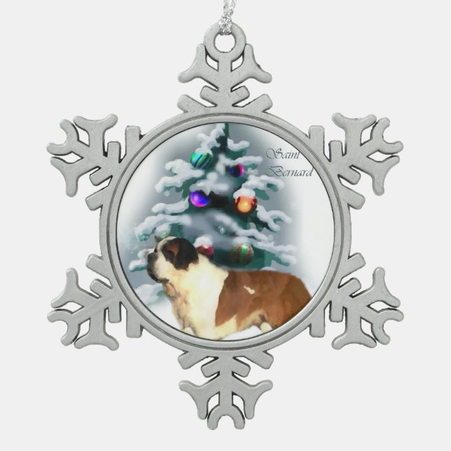 Saint Bernard Christmas Snowflake Pewter Christmas Ornament (Front)