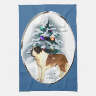 Saint Bernard Christmas Tea Towel