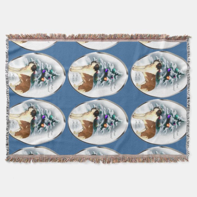 Saint Bernard Christmas Throw Blanket (Front)