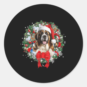 Saint Bernard Christmas Wreath Decoration Xmas Paj Classic Round Sticker