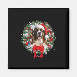 Saint Bernard Christmas Wreath Decoration Xmas Paj Magnet