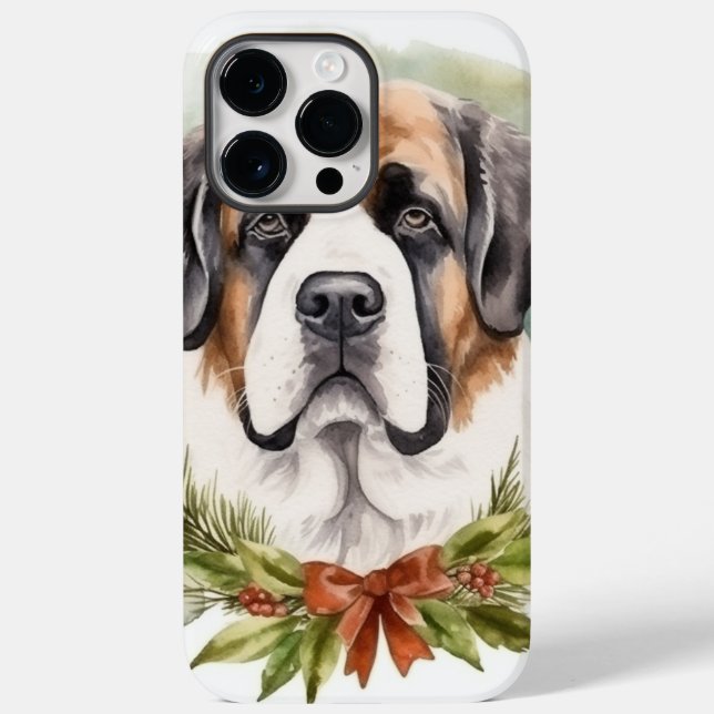 Saint Bernard Christmas Wreath Festive Pup Case-Mate iPhone Case (Back)