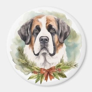 Saint Bernard Christmas Wreath Festive Pup Magnet