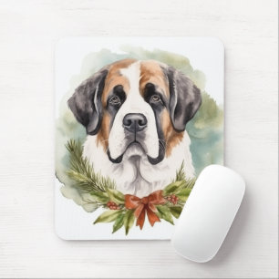 Saint Bernard Christmas Wreath Festive Pup Mouse Pad