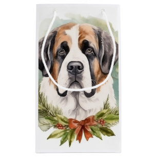 Saint Bernard Christmas Wreath Festive Pup Small Gift Bag