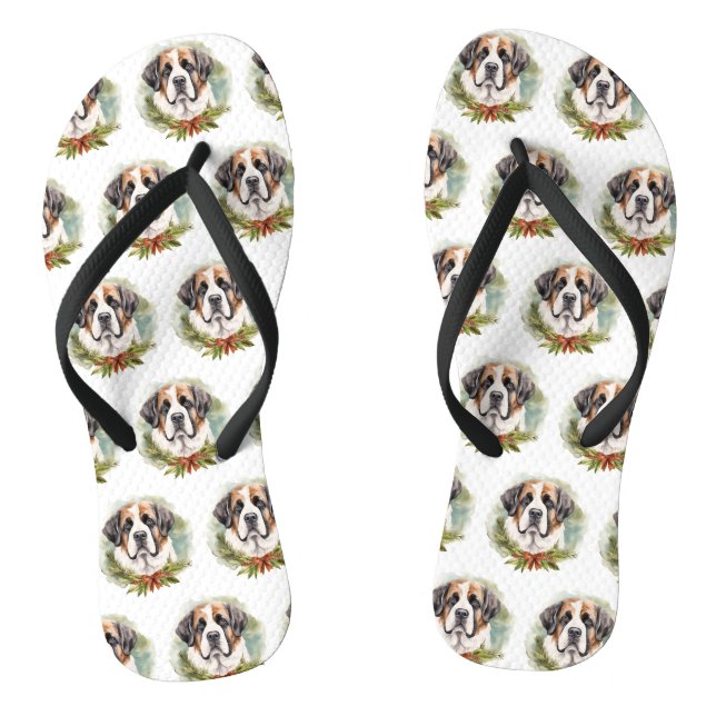Saint Bernard Christmas Wreath Festive Pup Thongs (Footbed)