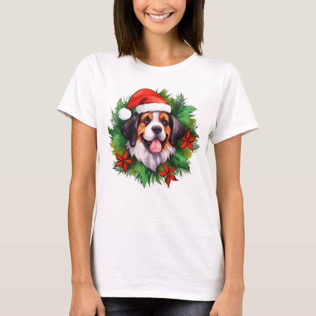 Saint Bernard Christmas Wreath T-Shirt (Front)