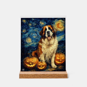 Saint Bernard Cute Dog Halloween Jack O Lantern Pu Acrylic Sign