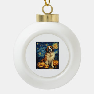 Saint Bernard Cute Dog Halloween Jack O Lantern Pu Ceramic Ball Christmas Ornament