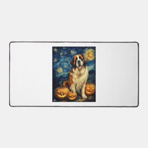 Saint Bernard Cute Dog Halloween Jack O Lantern Pu Desk Mat