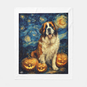 Saint Bernard Cute Dog Halloween Jack O Lantern Pu Fleece Blanket