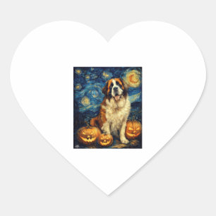 Saint Bernard Cute Dog Halloween Jack O Lantern Pu Heart Sticker