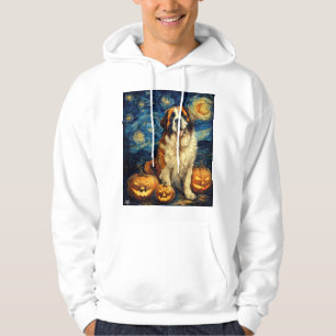 Saint Bernard Cute Dog Halloween Jack O Lantern Pu Hoodie