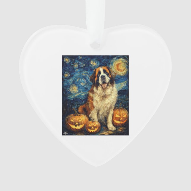 Saint Bernard Cute Dog Halloween Jack O Lantern Pu Ornament (Front)