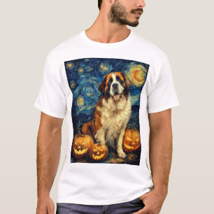 Saint Bernard Cute Dog Halloween Jack O Lantern Pu T-Shirt