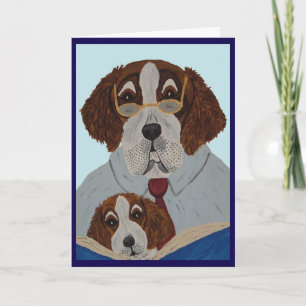 Saint Bernard Dad Reading to Puppy Card