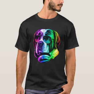 Saint Bernard DJ Headphones Retro Music Dog Lover T-Shirt