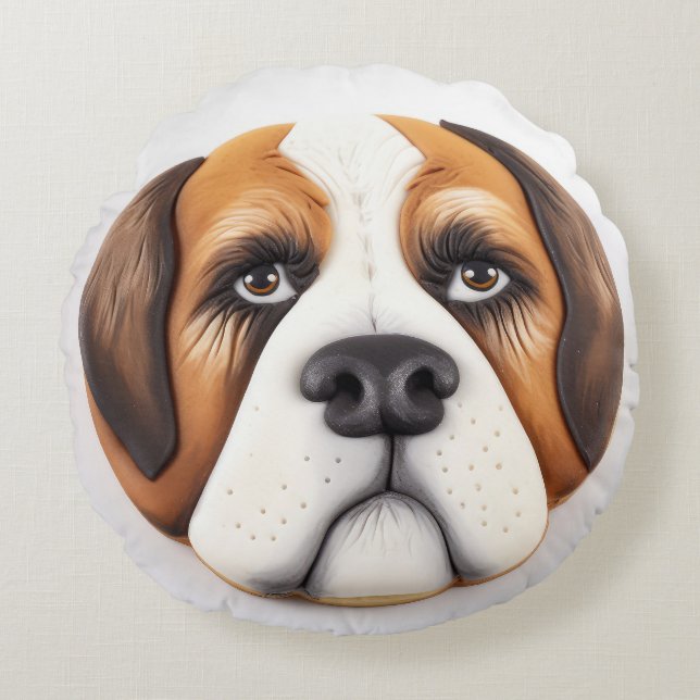 Saint Bernard Dog 3D Inspired Round Cushion (Front)