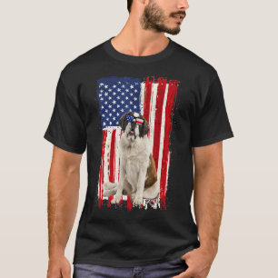 Saint Bernard Dog American Flag Patriotic 4th Of T-Shirt