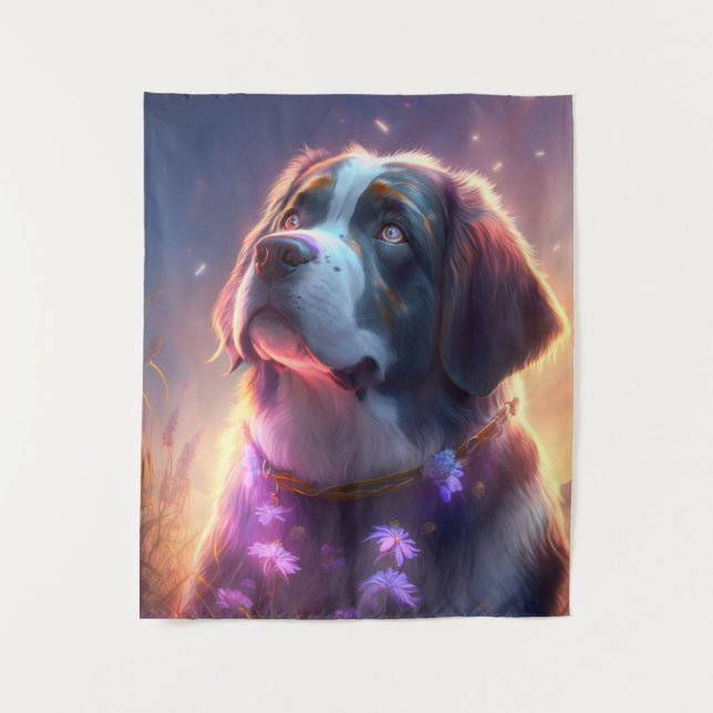 Saint Bernard Dog Animal Portrait Painting Pet Art Tapestry (Front)