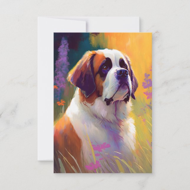 Saint Bernard Dog Animal Portrait Painting Pet  Thank You Card (Front)