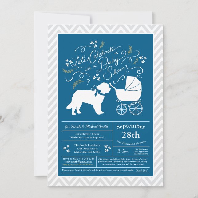 Saint Bernard Dog Baby Shower Boy Blue Invitation (Front)