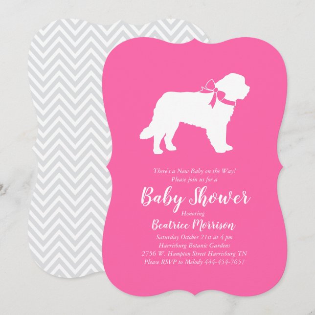 Saint Bernard Dog Baby Shower Girl Pink Invitation (Front/Back)