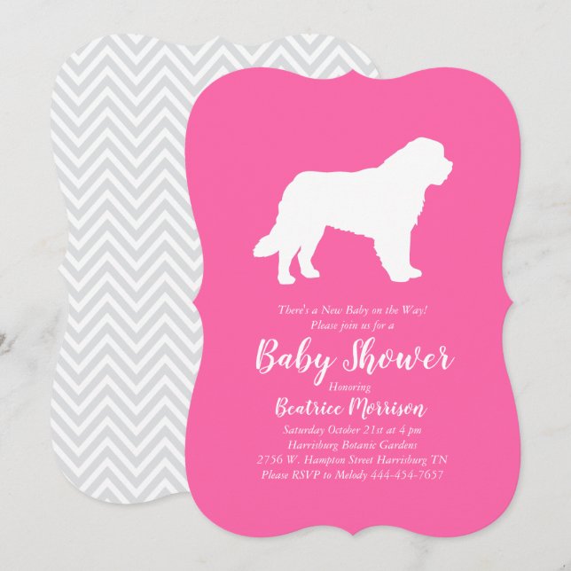 Saint Bernard Dog Baby Shower Girl Pink Invitation (Front/Back)