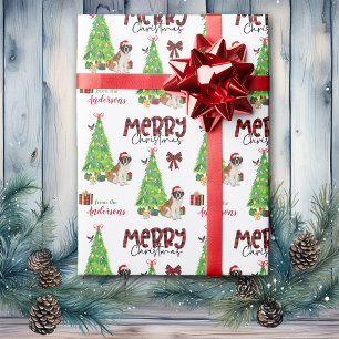 Saint Bernard Dog, Bird and Christmas Tree Wrapping Paper