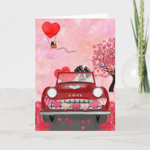 Saint Bernard Dog Car with Hearts Valentine's  Card