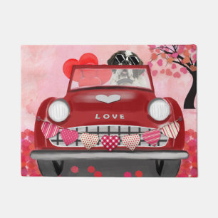 Saint Bernard Dog Car with Hearts Valentine's  Doormat