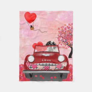Saint Bernard Dog Car with Hearts Valentine's Fleece Blanket