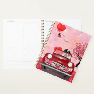 Saint Bernard Dog Car with Hearts Valentine's Planner