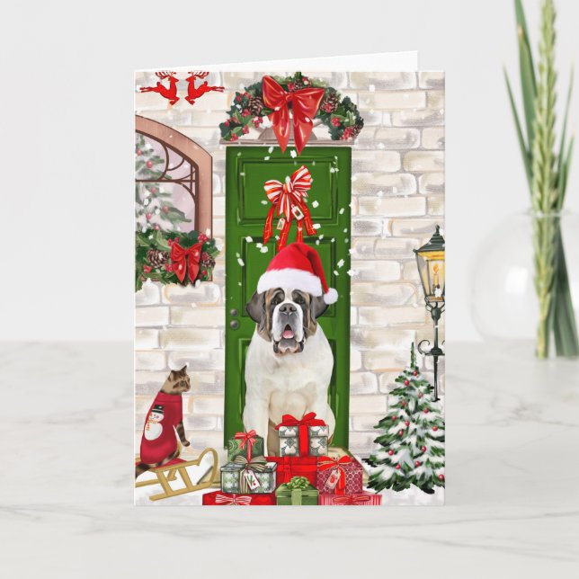 Saint Bernard Dog Christmas  Card (Front)