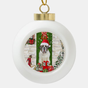 Saint Bernard Dog Christmas  Ceramic Ball Christmas Ornament