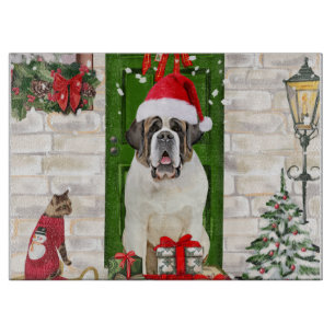 Saint Bernard Dog Christmas Cutting Board