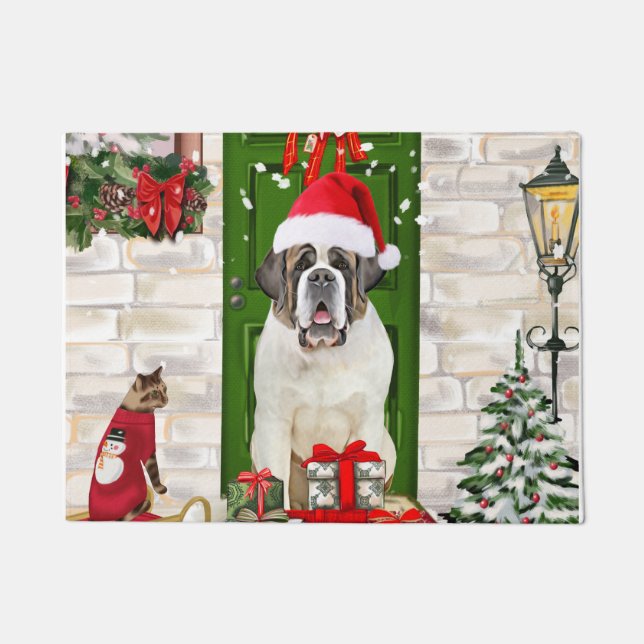 Saint Bernard Dog Christmas  Doormat (Front)