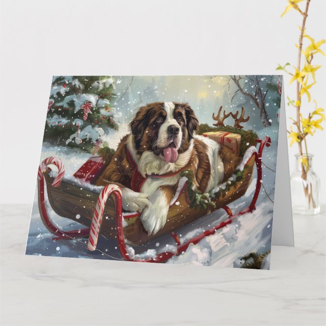 Saint Bernard Dog Christmas Festive  Card (Yellow Flower)