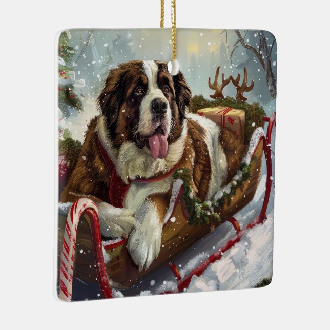 Saint Bernard Dog Christmas Festive  Ceramic Ornament (Right)
