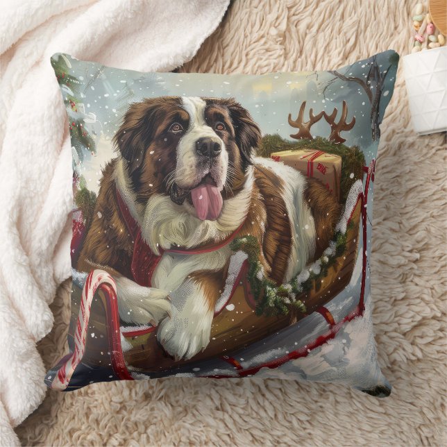 Saint Bernard Dog Christmas Festive  Cushion (Blanket)