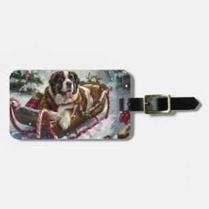 Saint Bernard Dog Christmas Festive  Luggage Tag