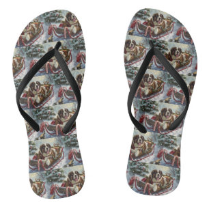 Saint Bernard Dog Christmas Festive Thongs