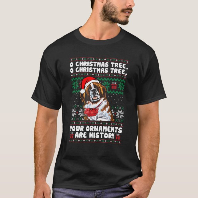 Saint Bernard Dog Christmas Funny Ornaments Pajama T-Shirt (Front)