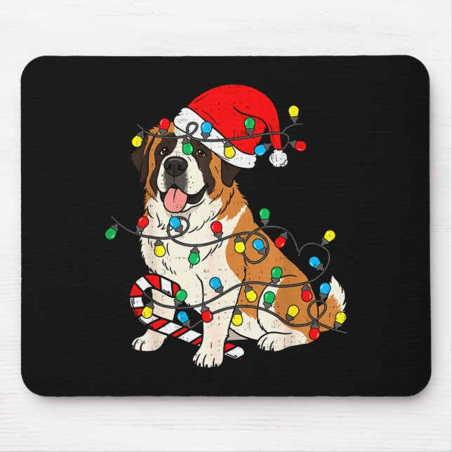 Saint Bernard Dog Christmas Lights Santa Xmas Pet  Mouse Pad (Front)